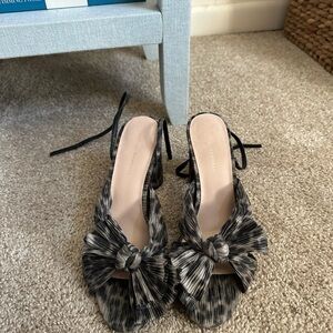 Loeffler Randall Camellia Animal Print Pleated Bow Slingback Heels